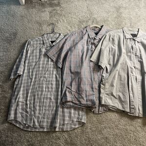 Lot of (3) Jos A Banks Reserve Men XL Linen Short Sleeve Plaid Button Up Shirts